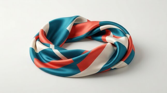 Minimalist mockup for podium display or showcase generation featuring an etherealness silk scarf with a geometric pattern.