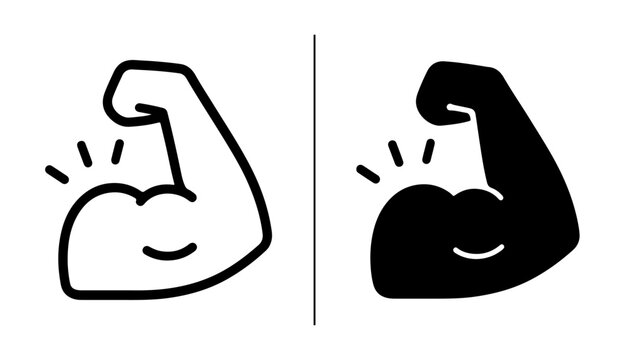 Strong Muscle Arm Flexing Icon Stroke and Fill Vector Set