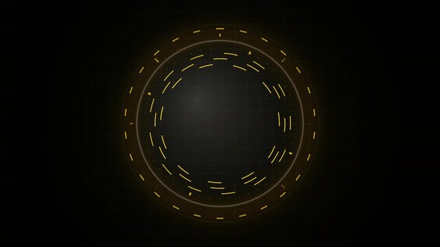 Abstract Circular HUD Interface Animation with Glowing Lines and Dark Background