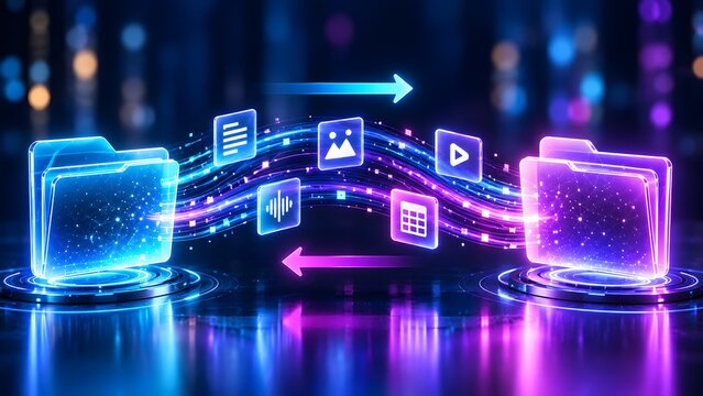 Digital data transfer between folders with icons