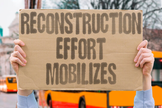 "Reconstruction effort mobilizes" International partners coordinate rebuilding strategy and resource allocation. INFRASTRUCTURE. DEVELOPMENT. COOPERATION. PLANNING. INTERNATIONAL.