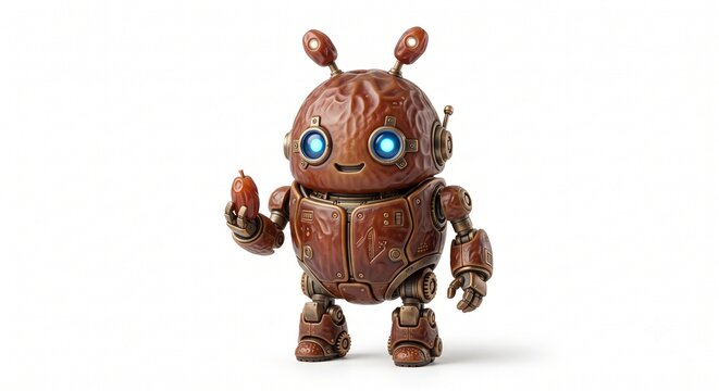 Cute chibi dates fruit robot character holding a date, 3D illustration