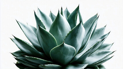 Fototapeta premium Vibrant Agave Plant with Bluish-Green Leaves on White Background, Ideal for Botanical and Design Projects
