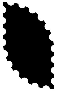 Scalloped oval black postage frame isolated on transparent bg. Outline border template. Simple minimalist label text box. Blank scallop edge stamp mockup. Vector png