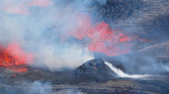 Kilauea Crater Eruption September 11 Viewed From East South East Corner Close Up of Lava Fountain Day 2 of the Eruption Symbolizing Natural Power and Planetary Force in 4K Ultra HD footage.