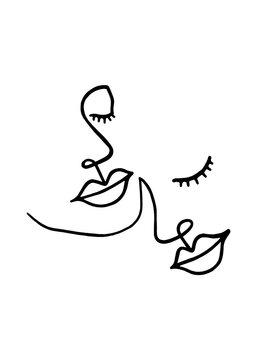 MINIMALIST ABSTRACT WOMAN LINE ART &ndash; ELEGANT FEMALE FACE AND FLOWING LIPS