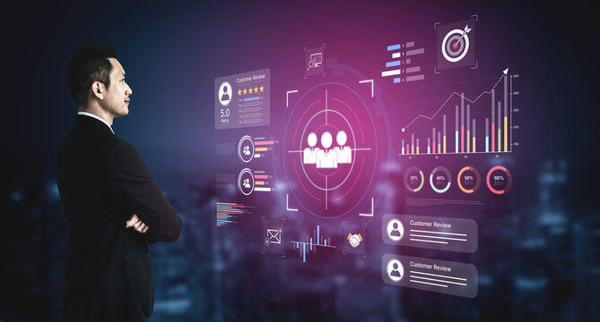 A dashboard for customer relationship management (CRM). The data analysis and market research help to identify a target audience and understand customer reviews and behavior. Fermion