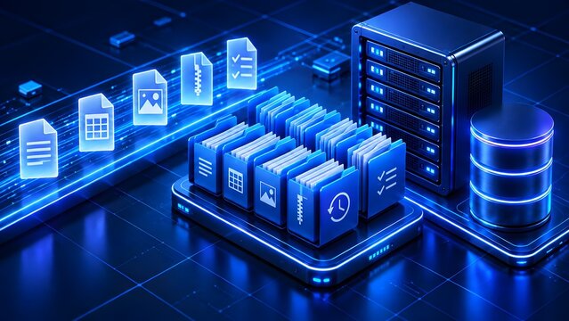 Digital data storage and organization with server and database
