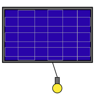 Simple solar panel connected to a light bulb icon. Clean energy vector illustration.