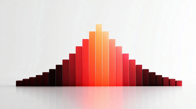 Vibrant 3D Normal Distribution Curve with Gradient Blocks and Reflection on White Background for Data Visualization.