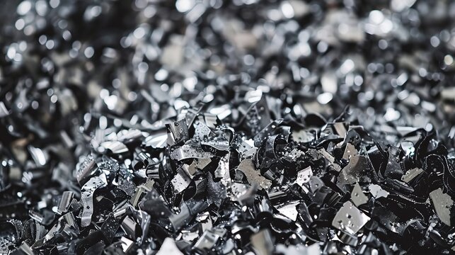 Close up of iron metal shavings from cnc lathe drilling machine in an industrial setting