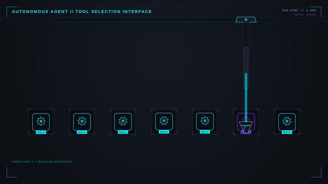 Futuristic robotic arm selecting module in high tech interface, for automated systems, artificial intelligence, software engineering, cyber security, data processing, advanced technology