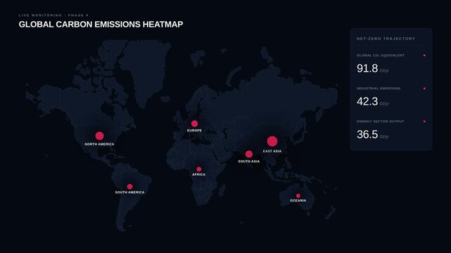 Global carbon emissions heatmap for reduction targets statistics, for climate change monitoring, sustainability data, ecological research, environmental policy analysis