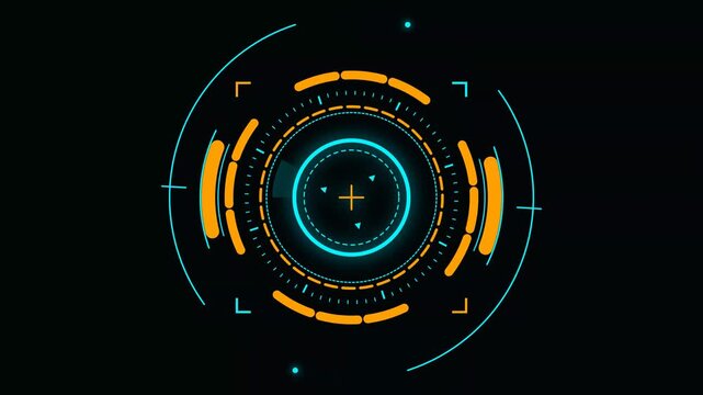 Futuristic HUD Element: Animated Circular Display with Teal and Orange Glow on Dark Background
