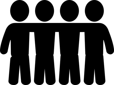 Dining Table and Four Chairs Black Silhouette Icon Isolated on Transparent Background. Four people standing together in unity and teamwork silhouette icon