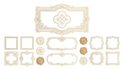 Fototapeta premium Ornate decorative borders, frames, and emblems. Isolated elements.