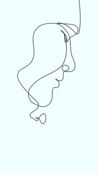 Elegant, minimalist one line drawing animation of a romantic couple in portrait frame