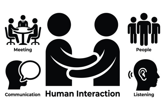 Human interaction and communication concept icons set with social communication business meeting group people active listening social media conversation bubble interpersonal skills human connec