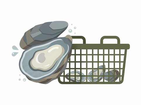 Fresh Oysters and Seafood Basket Illustration.