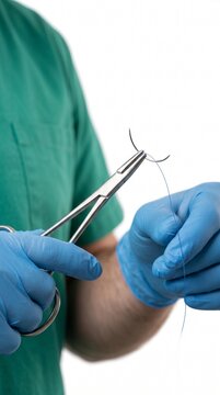 Surgeon Using Professional Needle Holder During Surgical Suturing