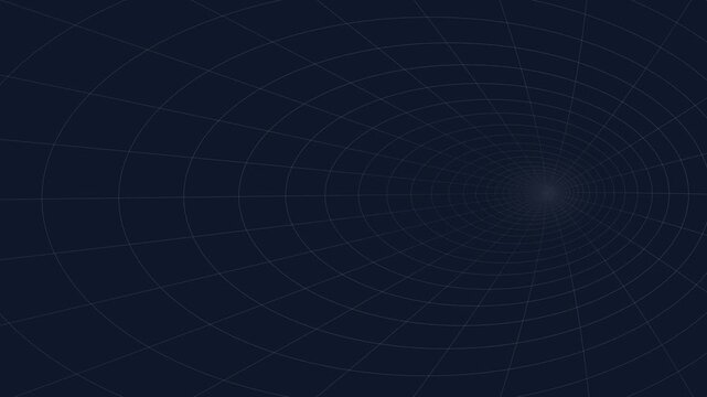 A dark blue abstract grid pattern with curved lines converging toward a central focal point on the right, creating a perspective tunnel effect.