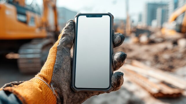 Dirty hand holding a phone in construction site