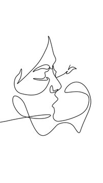 Elegant, minimalist one line drawing animation of a romantic couple kissing
