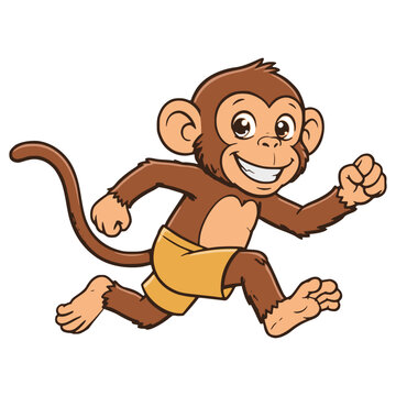 cartoon cute happy monkey smile animal character flat color vector illustration template design