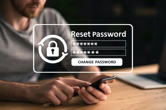 Password reset on smartphone for account security and digital login cybersecurity