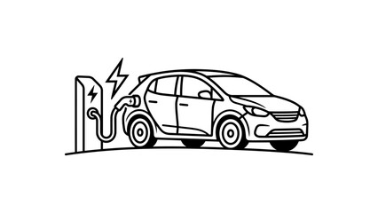 Naklejka premium Electric Car Charging Station Illustration - Clean Energy Vehicle Powering Up