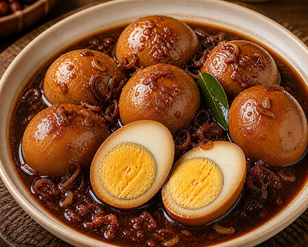Semur Telur offers a delicious and tasty Indonesian culinary. Perfect for Southeast Asian cuisine and menu design.