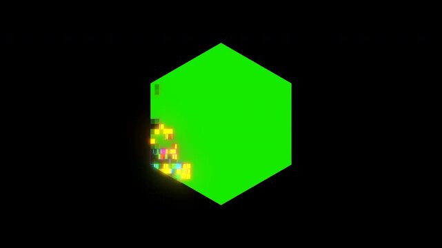 Logo reveal featuring a green screen and pixel scan effect animation. You can replace this hexagon green screen area with a logo, photo, or anything else you like.