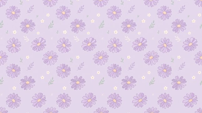 Seamless pattern with purple flowers on a light purple background