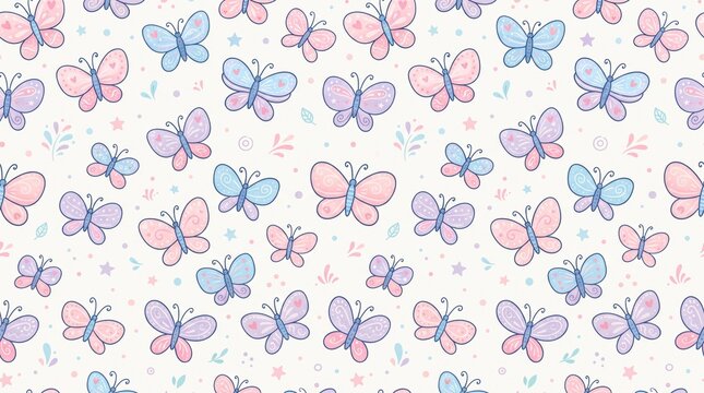Cute butterfly seamless pattern pastel vector background with insects