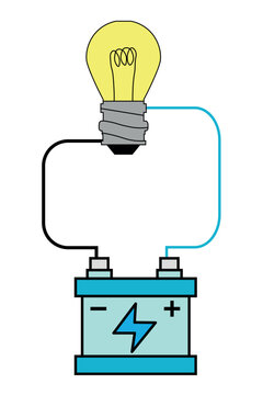 Battery Connected To One Light Bulb With Wires Illustration Symbolizing Electricity And Energy Concept (Parallel Circuit)
