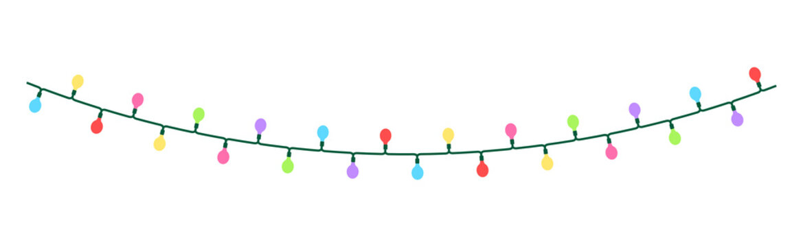 Colorful Round Bulb Christmas String Lights Garland Line Material Transparent PNG｜丸型カラフル クリスマス ストリングライト ガーランド ライン素材 背景透過PNG
