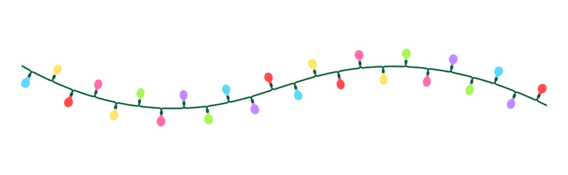 Colorful Round Bulb Christmas String Lights Garland Line Material Transparent PNG｜丸型カラフル クリスマス ストリングライト ガーランド ライン素材 背景透過PNG