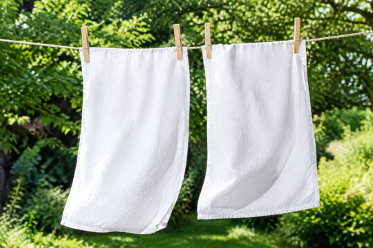 Clean linen drying outdoors in a gentle breeze