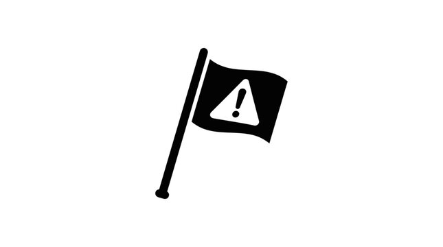 Black and white warning flag icon with exclamation mark.