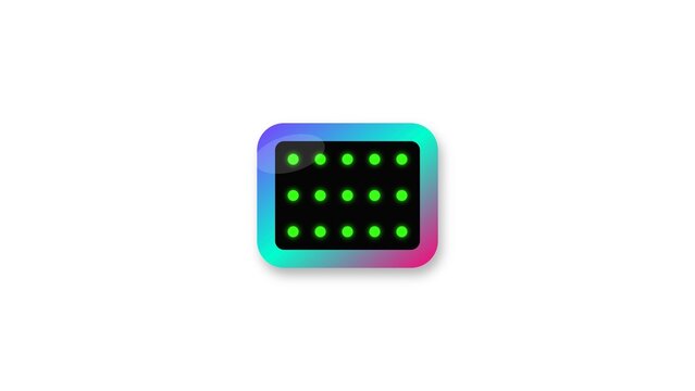 Glowing green led dot matrix grid icon inside colorful rounded square