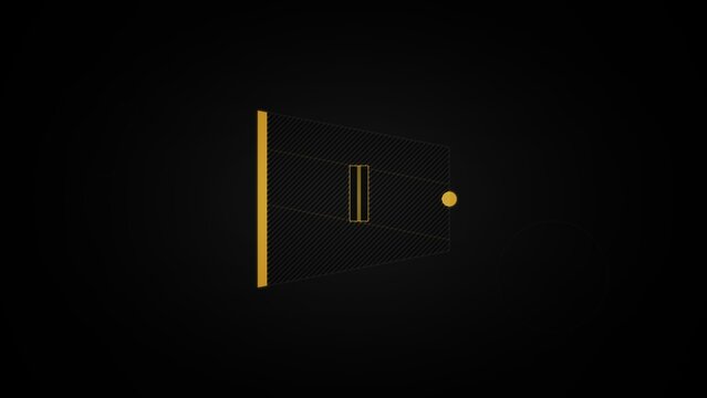 Abstract 3d geometric perspective wireframe shape with golden lines and dark background