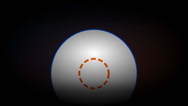 Glowing sphere with dashed orange ring on dark gradient background