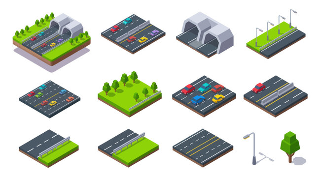 Isometric Road Elements and City Infrastructure Set.