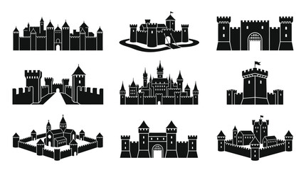 Fototapeta premium Collection of various castle silhouettes.