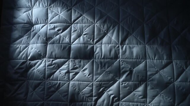 Quilted bedspread with light sweeping slowly across the surface