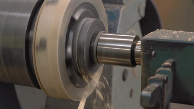 Veneer peeling lathe being worked by a machine that never stops