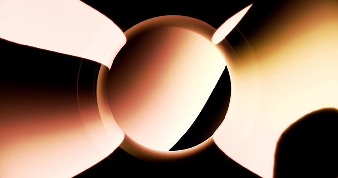 Abstract transparent glass torus ring distorting flowing warm orange and peach gradient light waves