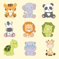 Fototapeta premium Cute Cartoon Animals Set