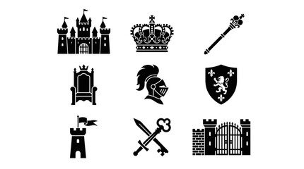 Naklejka premium Medieval Castle and Royal Symbols.