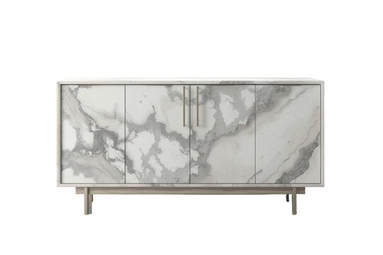 Modern White Marble Media Console Cabinet